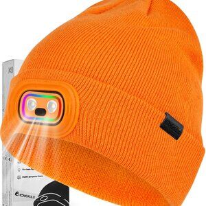 LED Lighted Beanie Headlamp Knit Hat Rechargeable Convertible Outdoor Winter